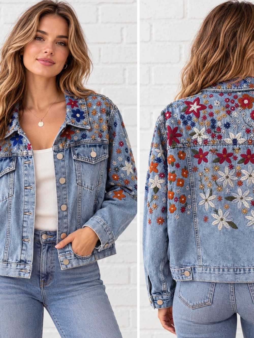 ORIGINAL Floral Embroidered Denim Jacket - NWT Boho Statement Jean Jacket